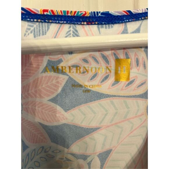 Ambernoon II Blue Retro Flower Print Twist Front UPF 50 Tankini Top sz 18W NWOT - Picture 3 of 5